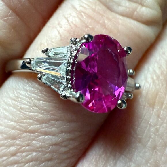 Sterling Silver Lab Created Pink Sapphire Ring - Picture 5 of 12